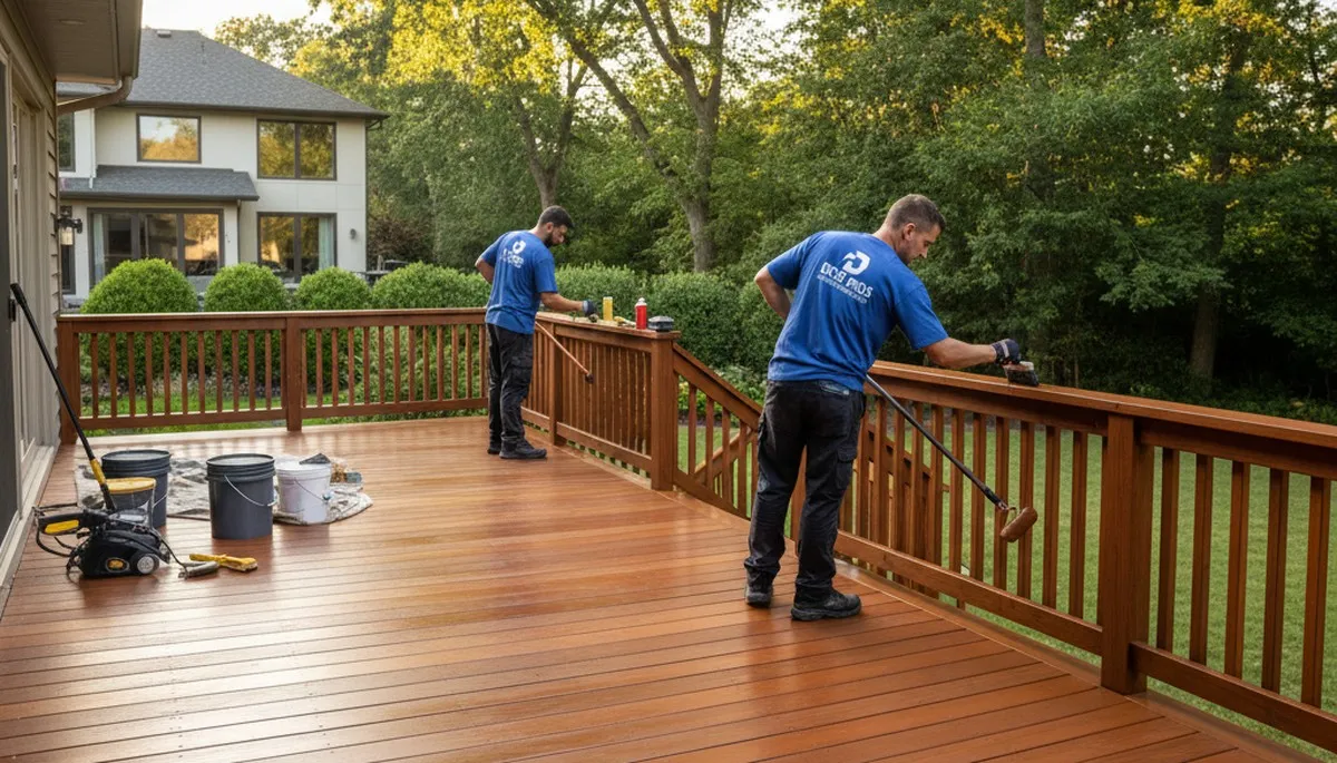 Deck staining service in St Charles, MO protecting wood decks from moisture and UV damage